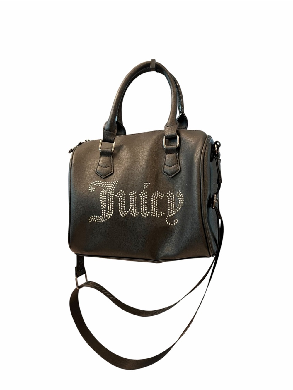Juicy Couture Black Handbag Small Satchel Tote Shoulder Logo Strap Rhinestones